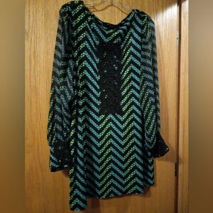 Womens Alfani shirt dress Long Semi Sheer Sleeve Crochet Accents 33 Long 22 Arm